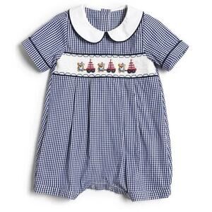 New boy’s smocked, embroidered romper 24 months